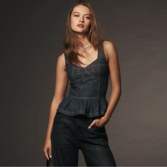 Anthropologie NWT Pilcro Embroidered Peplum Corset Top S - Picture 3 of 3